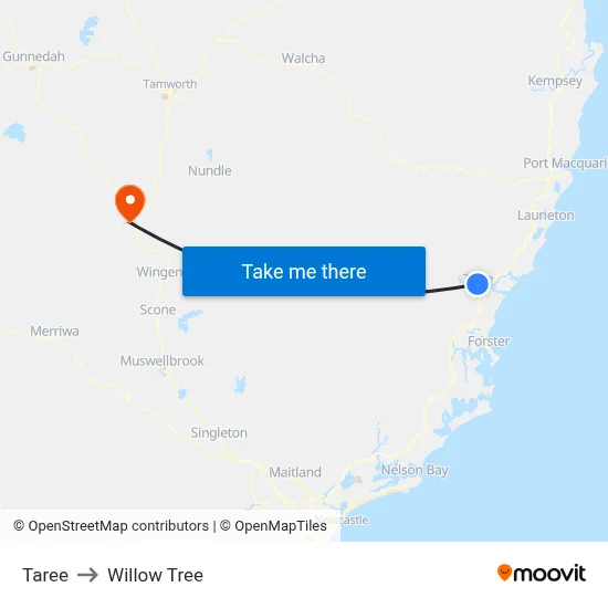 Taree to Willow Tree map