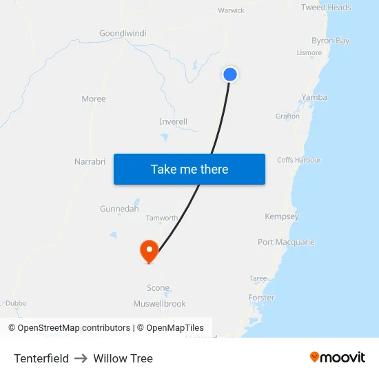 Tenterfield to Willow Tree map