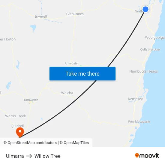Ulmarra to Willow Tree map