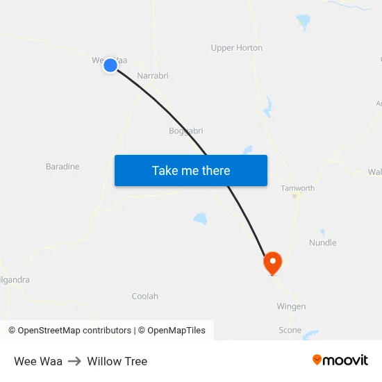Wee Waa to Willow Tree map