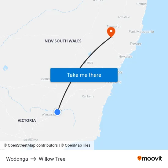 Wodonga to Willow Tree map