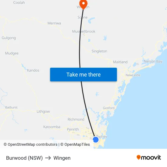 Burwood (NSW) to Wingen map