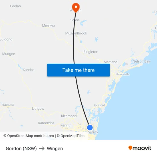 Gordon (NSW) to Wingen map