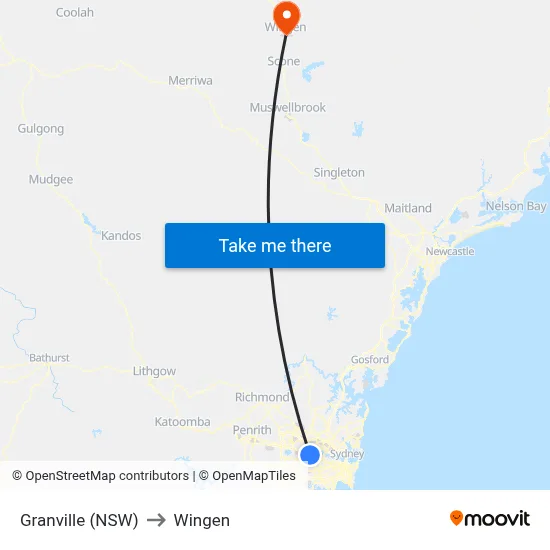 Granville (NSW) to Wingen map