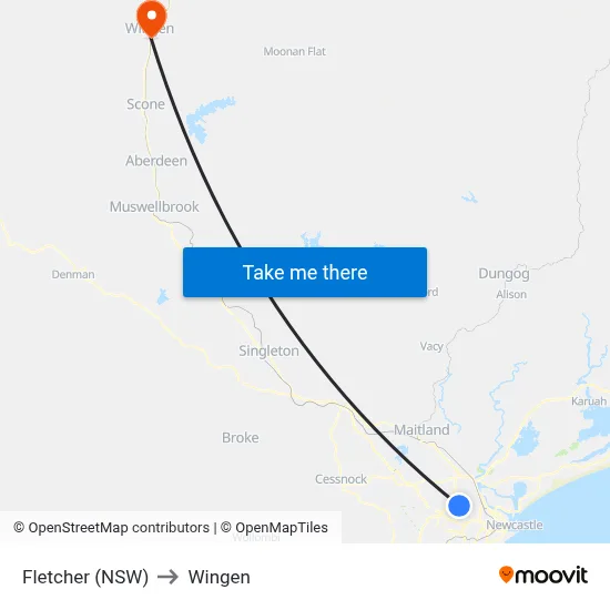 Fletcher (NSW) to Wingen map