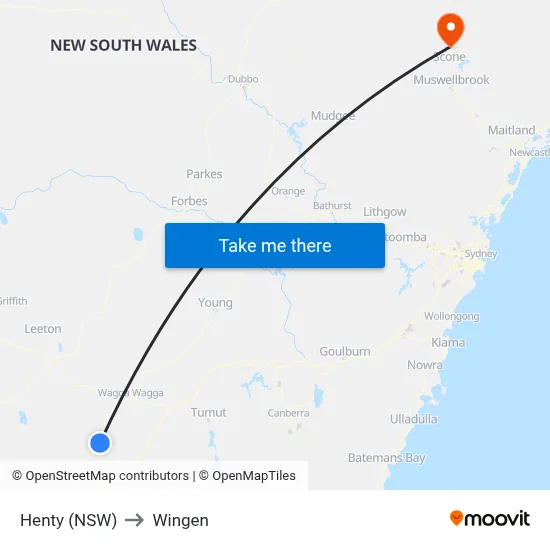 Henty (NSW) to Wingen map