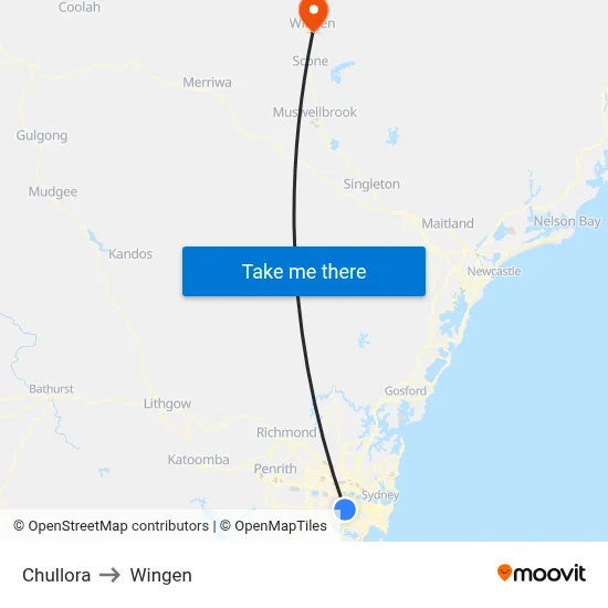 Chullora to Wingen map