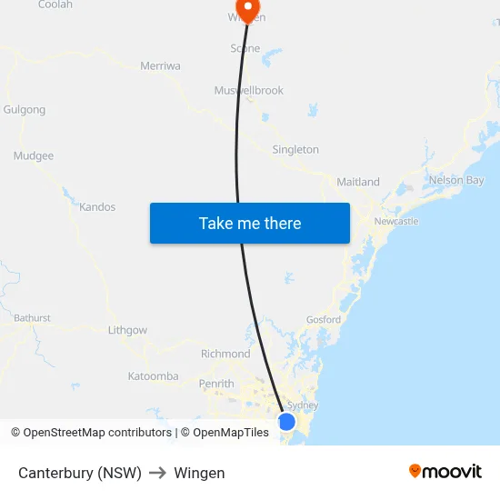 Canterbury (NSW) to Wingen map