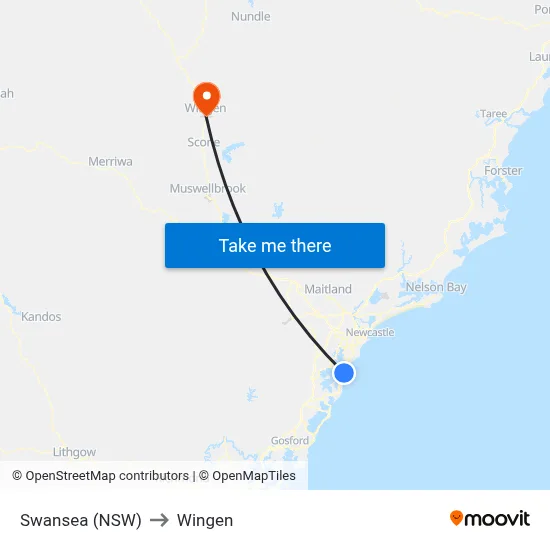 Swansea (NSW) to Wingen map