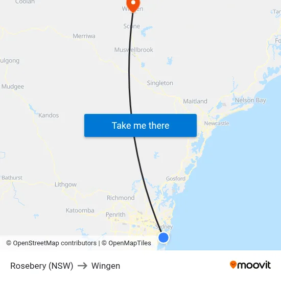 Rosebery (NSW) to Wingen map