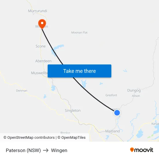 Paterson (NSW) to Wingen map