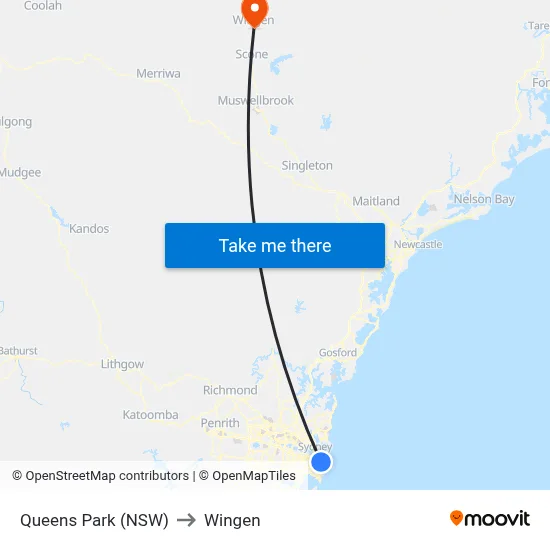 Queens Park (NSW) to Wingen map