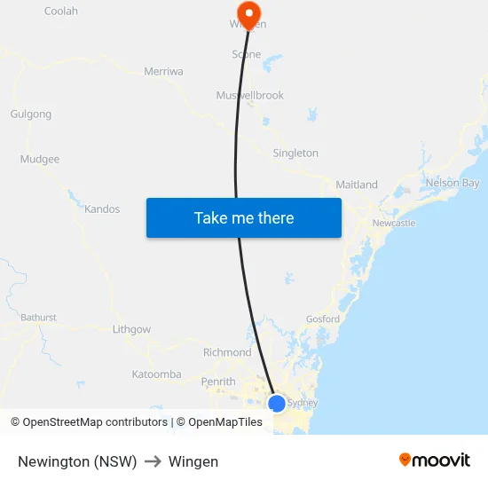 Newington (NSW) to Wingen map