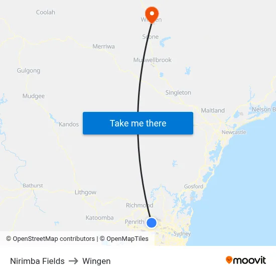 Nirimba Fields to Wingen map