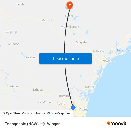 Toongabbie (NSW) to Wingen map