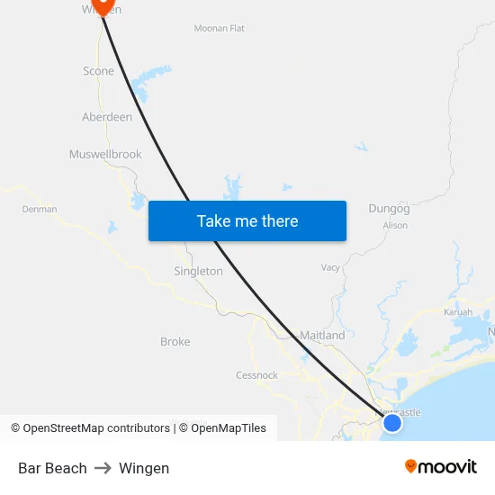 Bar Beach to Wingen map