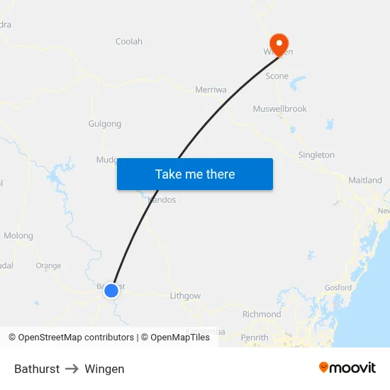 Bathurst to Wingen map