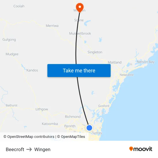 Beecroft to Wingen map