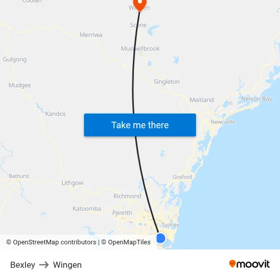 Bexley to Wingen map