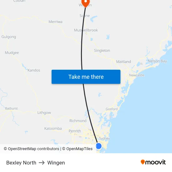 Bexley North to Wingen map