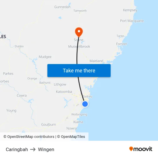 Caringbah to Wingen map