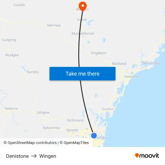 Denistone to Wingen map