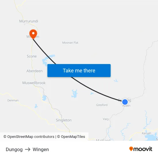 Dungog to Wingen map
