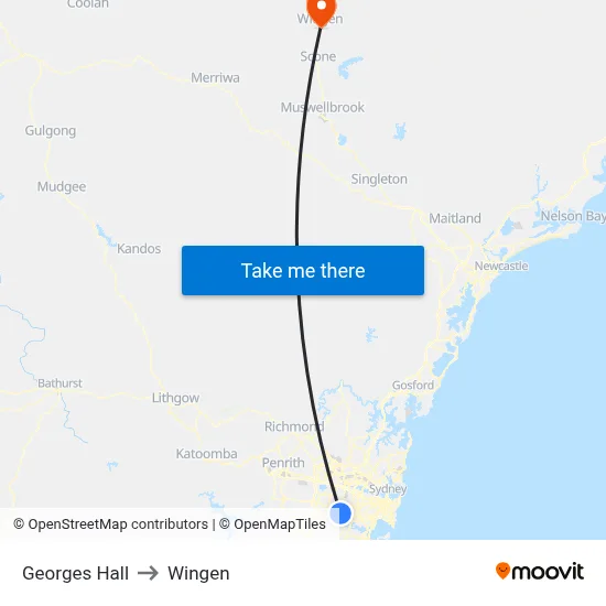 Georges Hall to Wingen map
