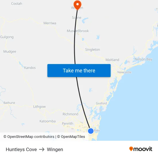 Huntleys Cove to Wingen map