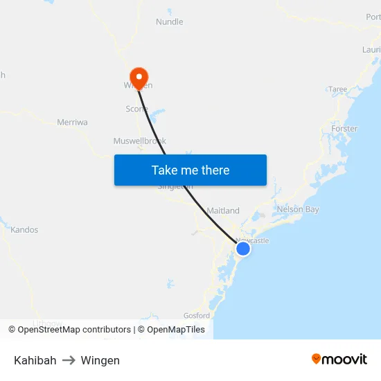 Kahibah to Wingen map