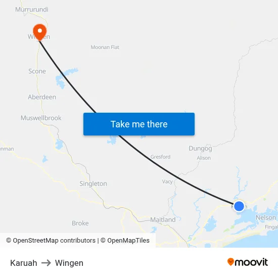 Karuah to Wingen map