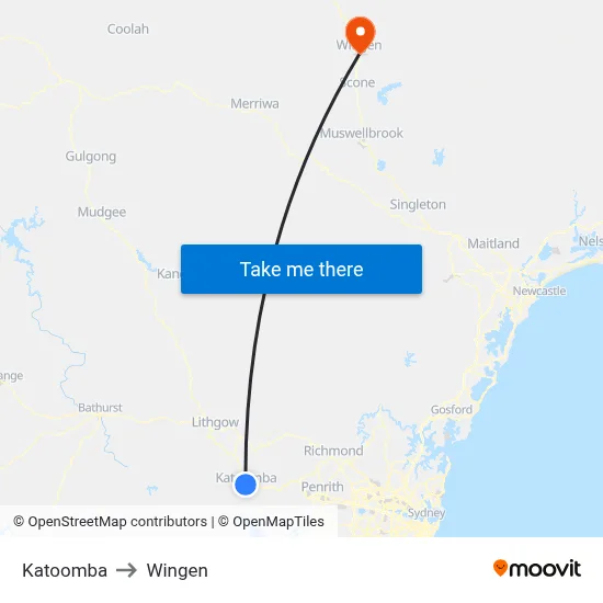 Katoomba to Wingen map