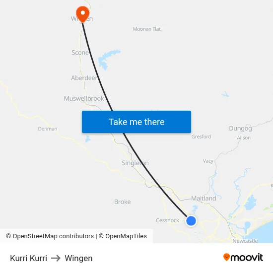 Kurri Kurri to Wingen map