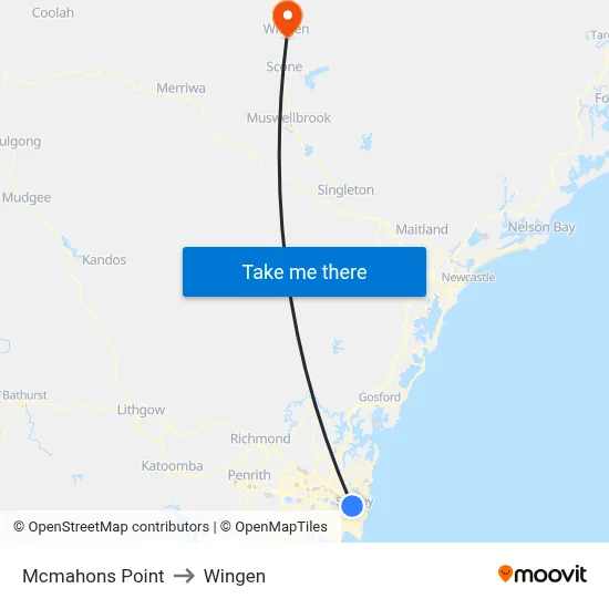 Mcmahons Point to Wingen map