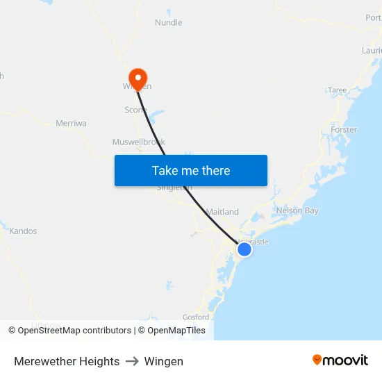 Merewether Heights to Wingen map