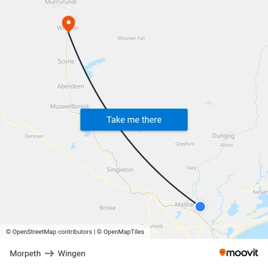Morpeth to Wingen map