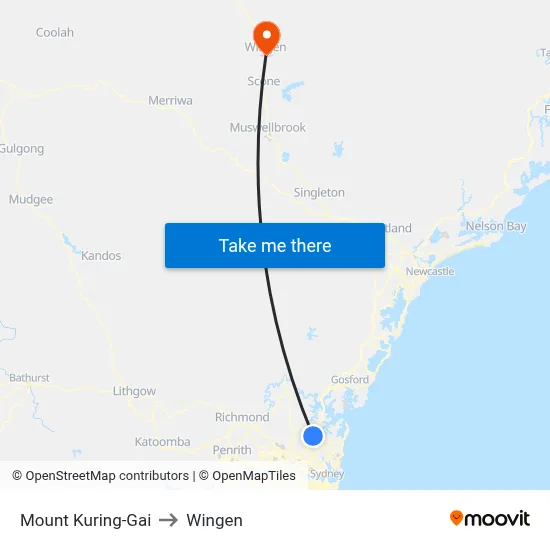 Mount Kuring-Gai to Wingen map