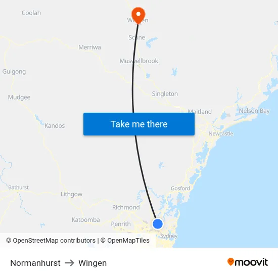 Normanhurst to Wingen map