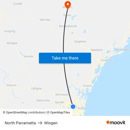 North Parramatta to Wingen map