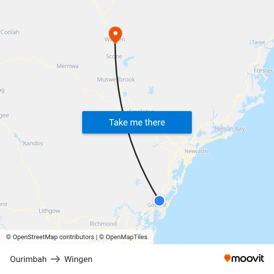 Ourimbah to Wingen map
