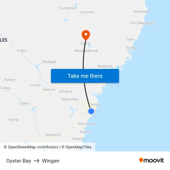 Oyster Bay to Wingen map