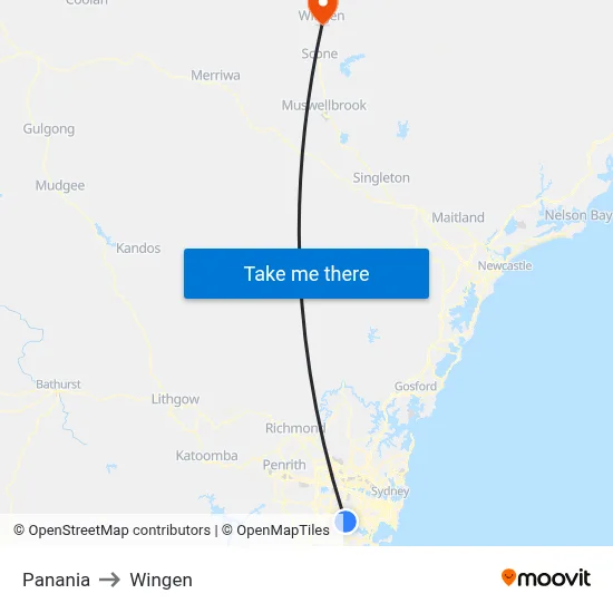 Panania to Wingen map