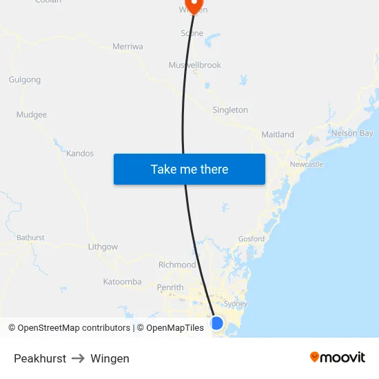 Peakhurst to Wingen map