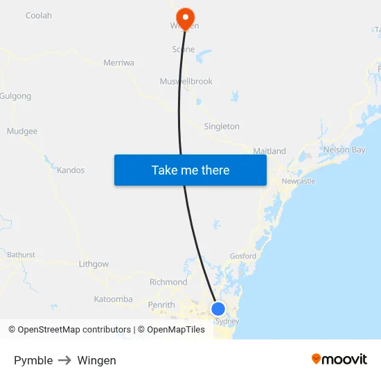 Pymble to Wingen map