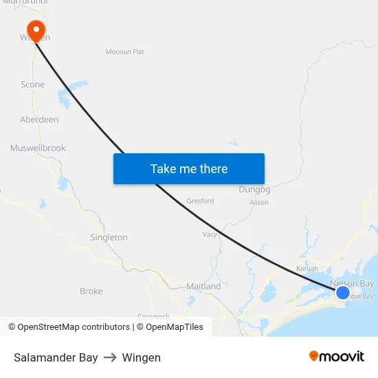 Salamander Bay to Wingen map