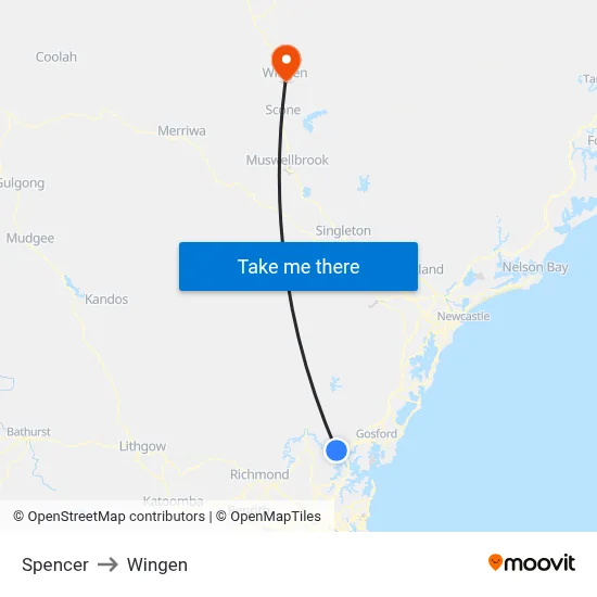 Spencer to Wingen map