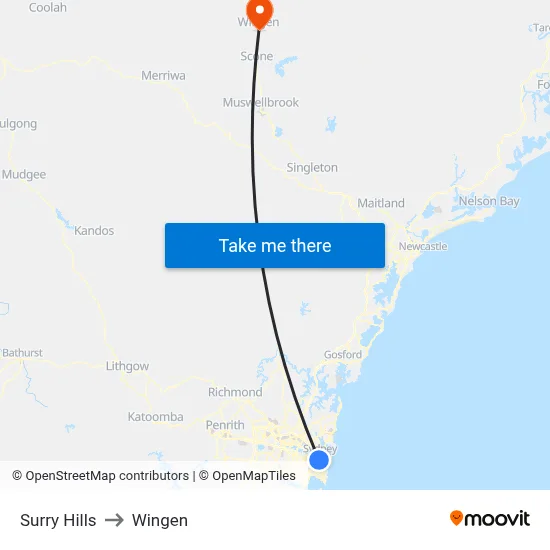 Surry Hills to Wingen map