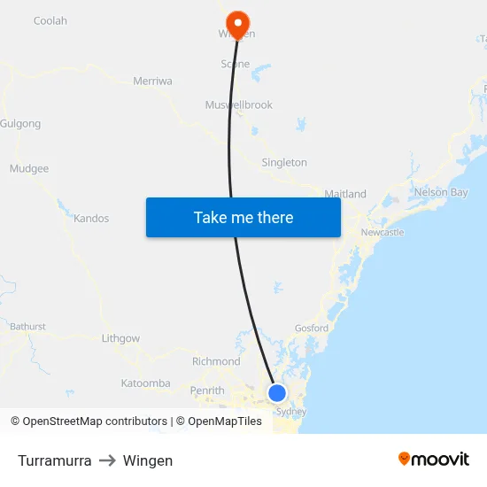 Turramurra to Wingen map