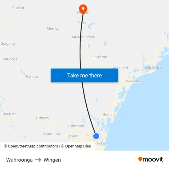 Wahroonga to Wingen map