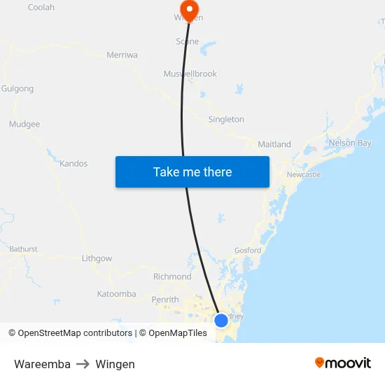 Wareemba to Wingen map